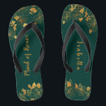 Tongs Maid of Honor Emerald Green & Gold Foliage<br><div class="desc">Ces splendides feuillards vert émeraude et doré de tongs d'honneur sont dotés de feuillage doré motif et de typographie moderne sur arrière - plan vert foncé intemporel. C'est un beau cadeau pour votre fête de mariée. Affichez la collection sur cette page pour rechercher les éléments correspondants. customisez-le avec vos informations....</div>