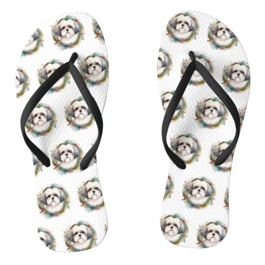 Tongs Malti Tzu Christmas Wreath Festive Pup (Semelle)