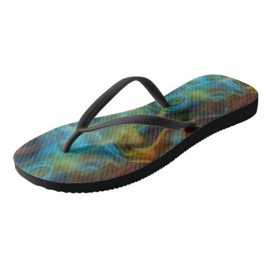 Tongs Marbre abstrait fumé turquoise et rouille (Incliné)
