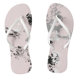 Tongs Marbre Abstrait Rose, Noir et Gris