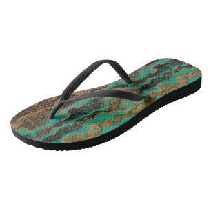 Tongs Marbre abstrait vert turquoise et brun