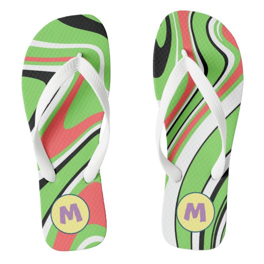 Tongs Marbre coloré l Neon Green l Monogramme (Semelle)