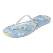 Tongs marguerite d'été blanche sur bleu (Incliné)
