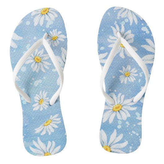 Tongs marguerite d'été blanche sur bleu (Semelle)