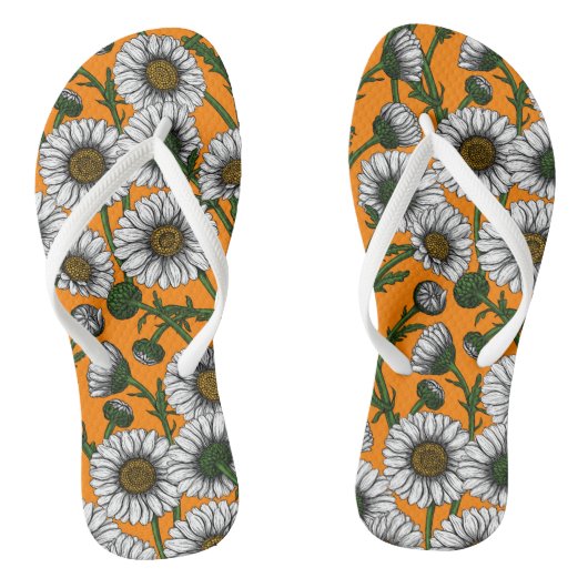 Tongs Marguerites sur orange (Semelle)