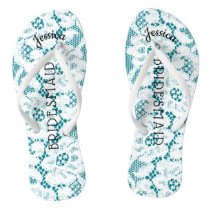 Tongs Mariage de Bridesmaid Beach Aqua en dentelle bla