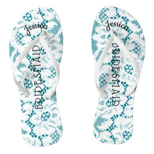 Tongs Mariage de Bridesmaid Beach | Aqua en dentelle bla (Semelle)