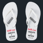 Tongs Mariage Favoriser la typographie moderne<br><div class="desc">Ces tongs de typographie moderne sont un plaisir à remercier pour tous les couples qui ont leur mariage pendant l'été ou un mariage de destination à la plage! Personnalisez avec les noms de la mariée et du marié, la date du mariage, et le nom de votre demoiselle d'honneur, de votre...</div>