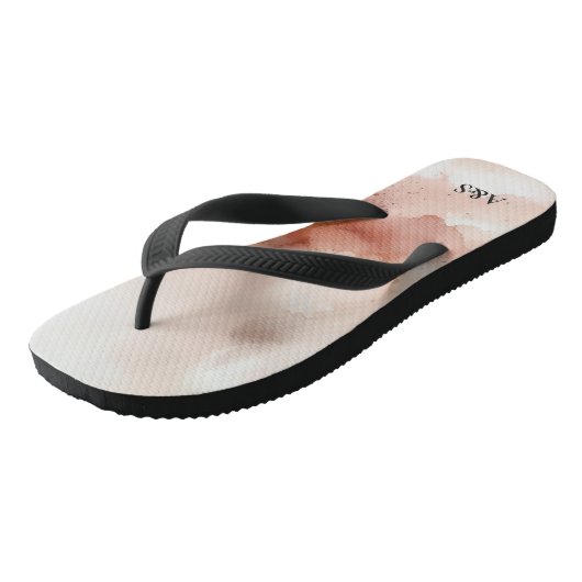 Tongs Mariage Jeu Rose Gold Dust Aquarelle Nom (Incliné)