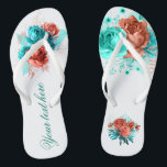 Tongs Mariage tropical turquoise et corail Floral Favori<br><div class="desc">Tourquoise et corail roses et feuillages tropicaux de mariage d'été faveurs conçues pour être rapidement et facilement customisé à vos spécificités d'événement.</div>