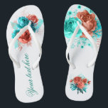 Tongs Mariage tropical turquoise et corail Floral Favori<br><div class="desc">Tourquoise et corail roses et feuillages tropicaux de mariage d'été faveurs conçues pour être rapidement et facilement customisé à vos spécificités d'événement.</div>