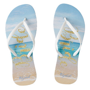 Tongs Mariée scintillante dorée de plage adorable - Pers