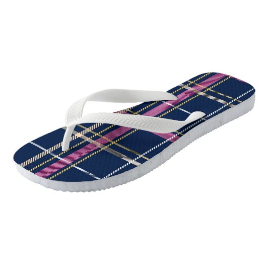 Tongs Marine Bleu Tartan Plaid Marine Jaune Blanc Rose (Incliné)