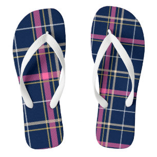Tongs Marine Bleu Tartan Plaid Marine Jaune Blanc Rose