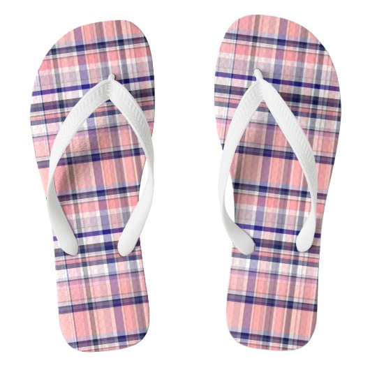 Tongs Marine Rose Bleu Blanc Preppy Madras Plaid (Semelle)