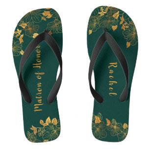 Tongs Matron d'honneur Emerald Green & Gold Foliage