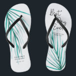 Tongs Meilleur Jour Jamais Personnalisé Mariage Plage<br><div class="desc">Feuilles de palmier d'aquarelle,  script manuscrit moderne pour le texte "meilleur jour",  ces tongs sont amusants et fonctionnels. Étendez votre appréciation en gardant les pieds habillés et heureux.</div>
