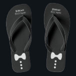 Tongs Meilleur Mariage Homme Noir Meilleur Mariage à la<br><div class="desc">Ces mignonnes tongs sont une excellente façon de remercier le meilleur homme à votre mariage. Ils présentent un design simple,  mignon et amusant avec une cravate à arc blanc et des boutons sur fond noir avec son nom et son titre.</div>