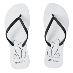 Tongs Mini chat noir sur blanc nom d'ajout