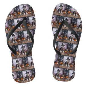 Tongs Miniature Schnauzer Citrouilles Halloween Épouvant