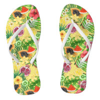 Mix-fruit tropical, fleurs et feuilles sur jaune