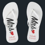 Tongs Mme Personnalisée Avec Nom Et Date Flip Flops<br><div class="desc">Ces tongs peuvent être changés en n'importe quelle offre de zazzle couleur arrière - plan. Ils ont le mot "Mme" en écriture sur le flip flip. Vous pouvez personnaliser les tongs avec votre nom et une date spéciale de la date de votre rencontre ou mariage. Découvrez les nombreux modèles de...</div>