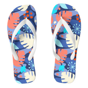 Tongs Mod Monstera Leaf Abstrait Hawaiian Tropical -Navy