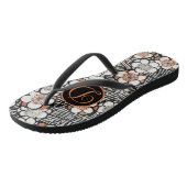 Tongs Modèle floral noir et rouge japonais (Incliné)