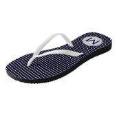 Tongs Moderne Monogramme Rayures Bleu Foncé Noir (Incliné)