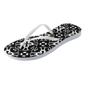 Tongs Moderne noir et blanc damas Graphisme floral (Incliné)
