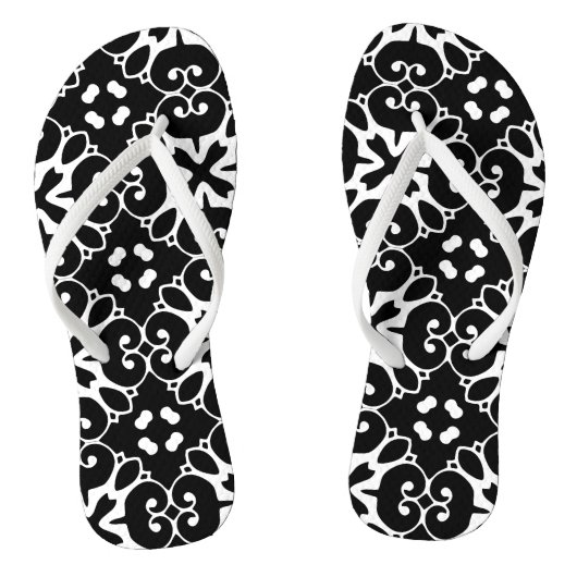 Tongs Moderne noir et blanc damas Graphisme floral flip (Semelle)