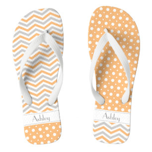 Tongs Moderne pêche, gris, chevron blanc et pois
