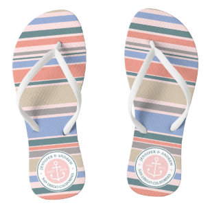 Tongs Monogram Anchor Trendy Stripes Pink Nautical Beach