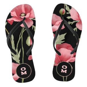 Tongs Monogram Romantique Rose Noir Grandes Pivoines Flo