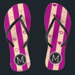 Tongs Monogram Royal Fuchsia Stripe Motif cardiaque mode<br><div class="desc">Monogram Royal Fuchsia Stripe Motif cardiaque moderne. Sélectionnez Personnaliser. Supprimer ou modifier les informations avant l'achat. Le design est disponible sur d'autres produits.</div>