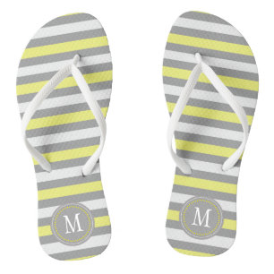 Tongs Monogramme à rayures blanches gris jaune