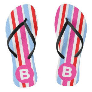 Tongs Monogramme à rayures de bonbons rose et bleu vif