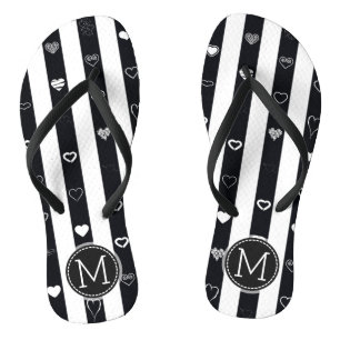 Tongs Monogramme Black White Stripes Moderne Motif de co