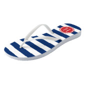 Tongs Monogramme blanc rouge et bleu de bandes Preppy (Incliné)