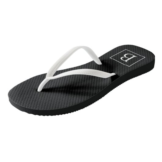 Tongs Monogramme classique simple | Texte noir et blanc (Incliné)