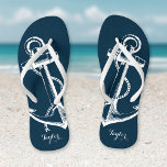 Tongs Monogramme d'Ancre Vintage bleu rustique<br><div class="desc">sandales à tongs imprimées sur mesure avec une illustration d'ancre vintage nautique rustique et votre monogramme ou autre texte personnalisé. Cliquez sur Customiser pour modifier les polices de texte et les couleurs ou ajouter vos propres images pour créer un design unique et unique !</div>