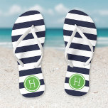 Tongs Monogramme de la marine et des bandes de rapaces v<br><div class="desc">Sandales à tongs imprimées sur mesure avec un motif à rayures nautiques préppy et votre monogramme ou autre texte personnalisé dans un cadre circulaire. Cliquez sur Customiser pour modifier les polices de texte et les couleurs ou ajouter vos propres images pour créer un design unique et unique !</div>