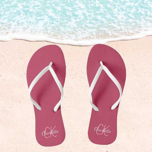 Tongs monogramme de nom magenta