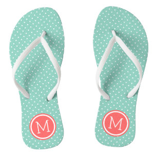 Tongs Monogramme de points minuscules Aqua et Coral