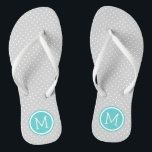 Tongs Monogramme de points minuscules gris et turquoise<br><div class="desc">sandales à tongs imprimées sur mesure avec un motif à pois mignon et votre monogramme ou autre texte personnalisé dans un cadre circulaire. Cliquez sur Customiser pour modifier les polices de texte et les couleurs ou ajouter vos propres images pour créer un design unique et unique !</div>