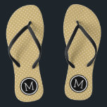 Tongs Monogramme de points minuscules or et noir<br><div class="desc">sandales à tongs imprimées sur mesure avec un motif à pois mignon et votre monogramme ou autre texte personnalisé dans un cadre circulaire. Cliquez sur Customiser pour modifier les polices de texte et les couleurs ou ajouter vos propres images pour créer un design unique et unique !</div>