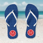 Tongs Monogramme de points minuscules rouges blancs et b<br><div class="desc">sandales à tongs imprimées sur mesure avec un motif à pois mignon et votre monogramme ou autre texte personnalisé dans un cadre circulaire. Cliquez sur Customiser pour modifier les polices de texte et les couleurs ou ajouter vos propres images pour créer un design unique et unique !</div>