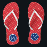 Tongs Monogramme de points minuscules rouges blancs et b<br><div class="desc">sandales à tongs imprimées sur mesure avec un motif à pois mignon et votre monogramme ou autre texte personnalisé dans un cadre circulaire. Cliquez sur Customiser pour modifier les polices de texte et les couleurs ou ajouter vos propres images pour créer un design unique et unique !</div>