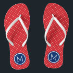 Tongs Monogramme de points minuscules rouges blancs et b<br><div class="desc">sandales à tongs imprimées sur mesure avec un motif à pois mignon et votre monogramme ou autre texte personnalisé dans un cadre circulaire. Cliquez sur Customiser pour modifier les polices de texte et les couleurs ou ajouter vos propres images pour créer un design unique et unique !</div>