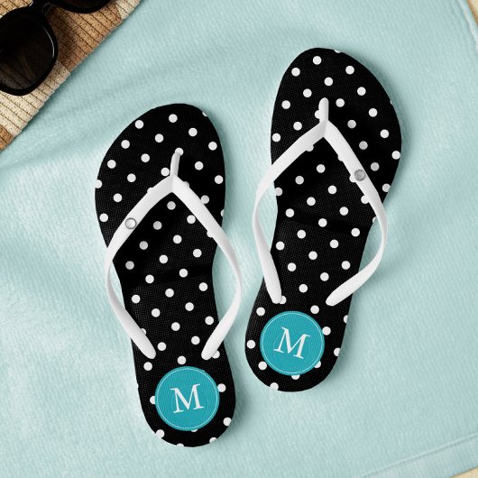 Tongs Monogramme de Pois noirs et aqua